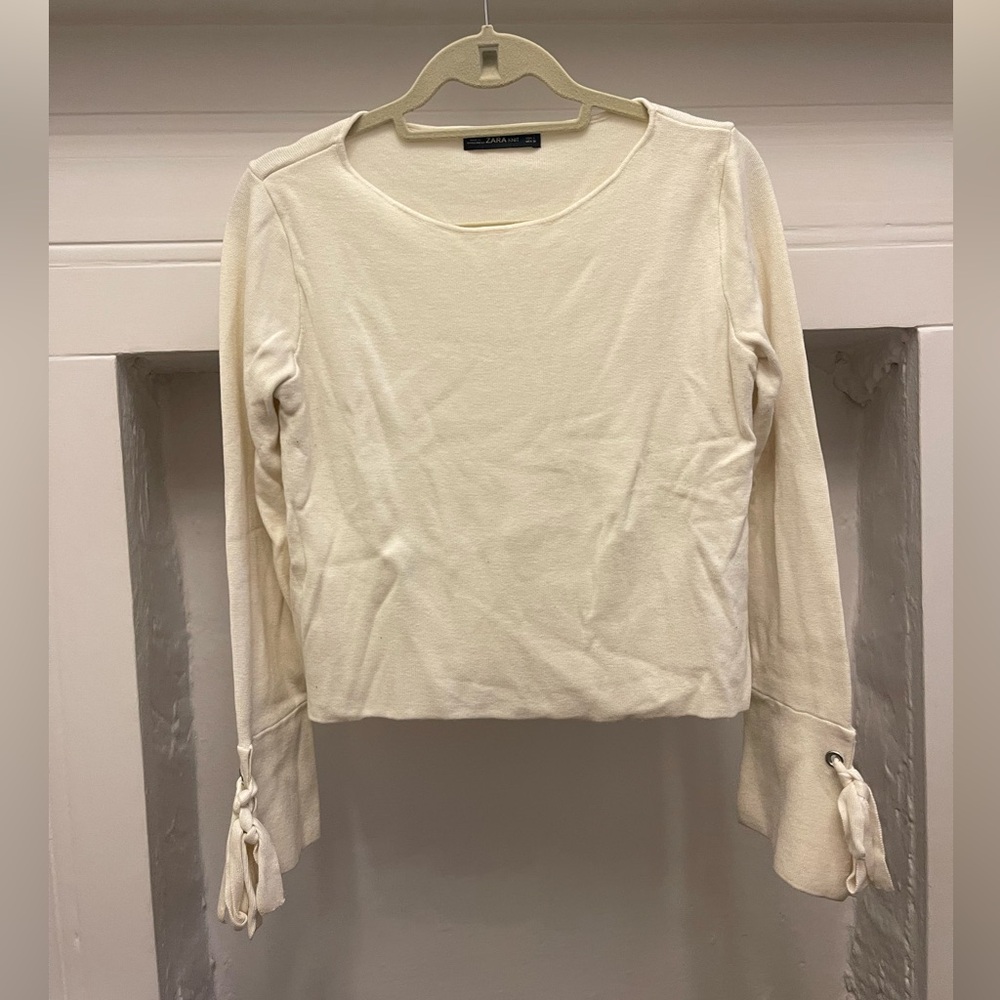 Zara Knit Long Sleeve with Bows on Sleeve, Cream, Large